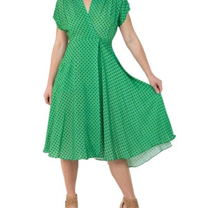Morphew Collection Green & Blue Polka Dot Novelty Print Cold Rayon Bias Dress Master Medium image 7