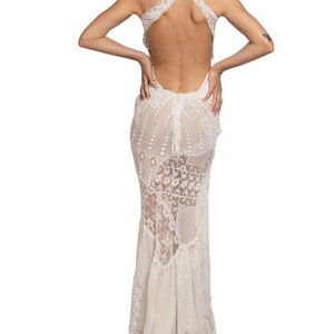 MORPHEW ATELIER White Backless Assymetrically Draped Victorian Lace Gown image 5