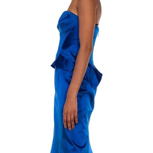 2000S Zac Posen Electric Blue Silk Duchess Satin Strapless Cocktail Dress image 3