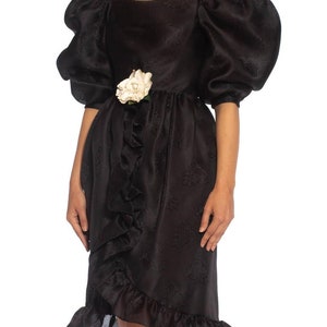 1980S Givenchy Haute Couture Silk Poof Sleeved Ruffled Cocktail Dress With A White Flower image 4