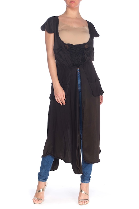 Edwardian Black Silk Satin Low Scoop Dress For Lay