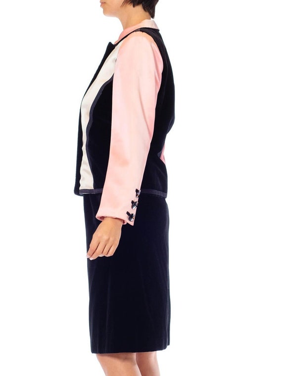 1980S Yves Saint Laurent Black  Pink Silk Duchess… - image 2