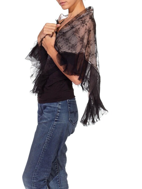 Victorian Blush Pink Black Lace Shawl - image 7