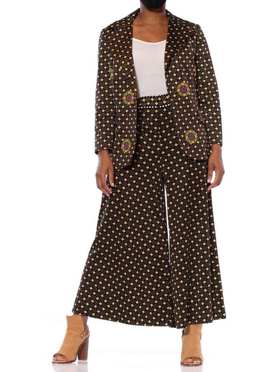 1970S Mr Dino Black Gold Polyester Jersey Geometr