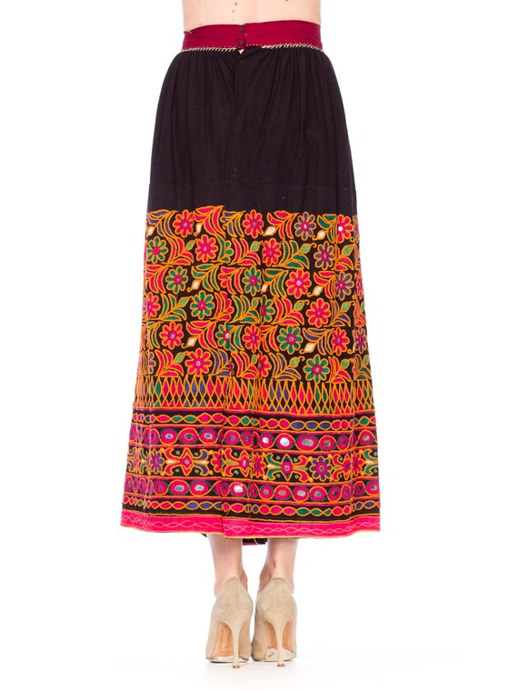 1960S Black Cotton Indian  Skirt Embroidred In Or… - image 5