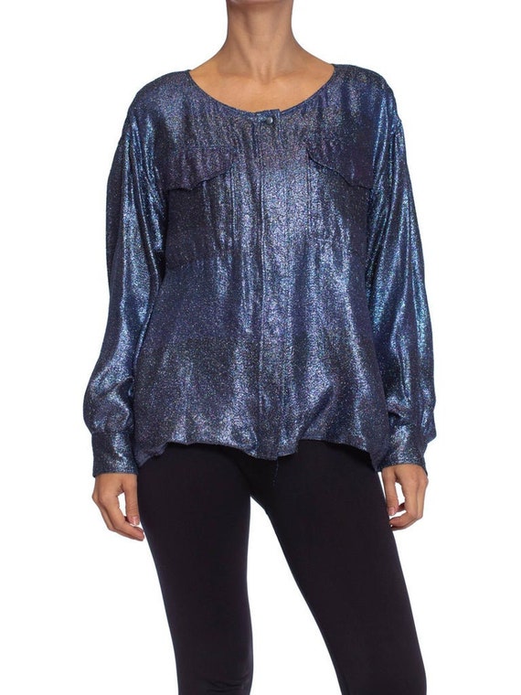1980S Per Spook Couture Teal Metallic Silk Lurex C