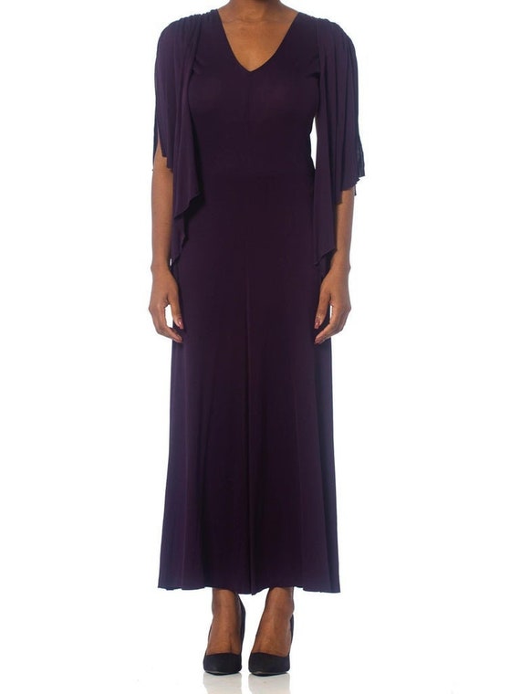 1970S SCOTT BARRIE Eggplant Purple Rayon Jersey Di