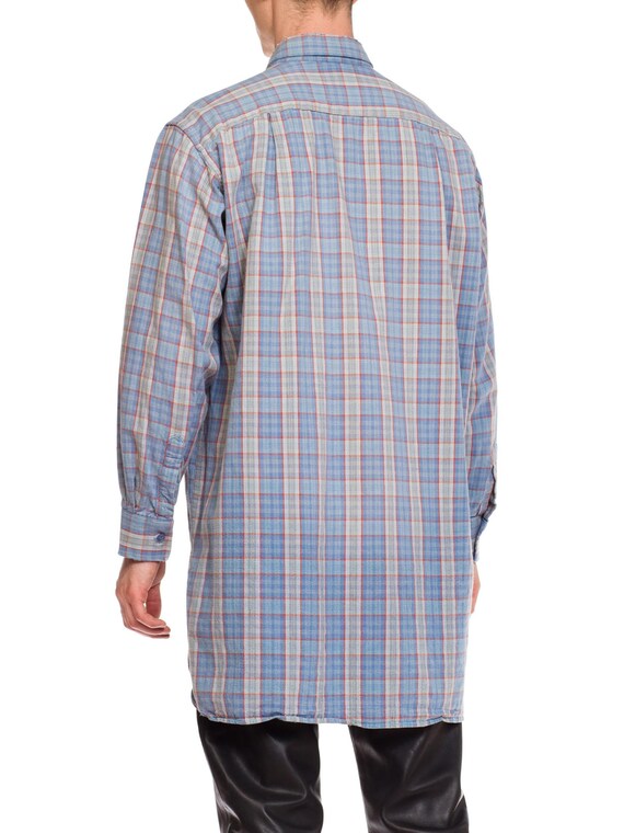 1950S Blue Plaid Cotton Men's Tunic Shirt - image 4