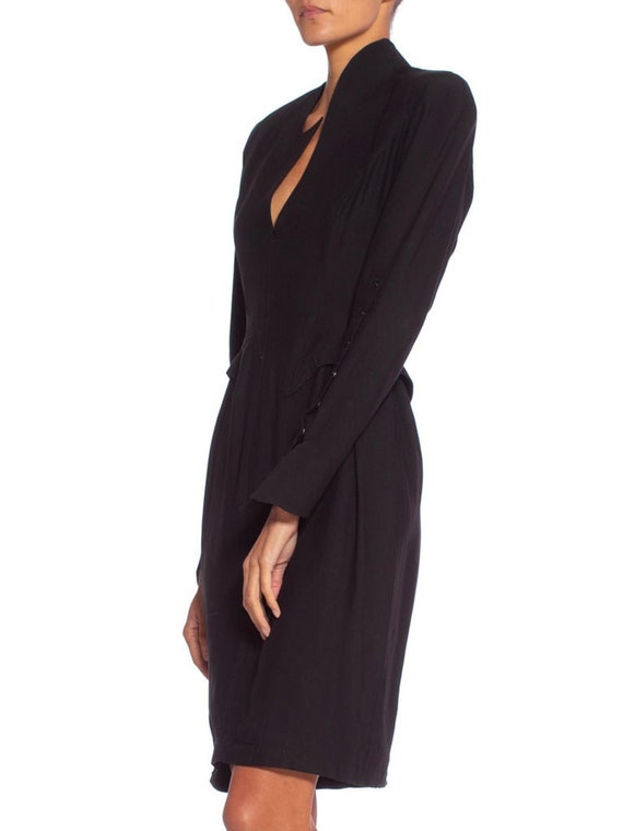 1990'S THIERRY MUGLER Black Silk Long Sleeve Dress - image 2