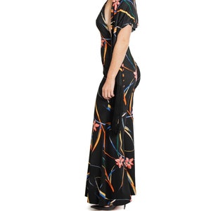 1970S Black & Tropical Rayon Jumpsuit With Matching Shawl image 2