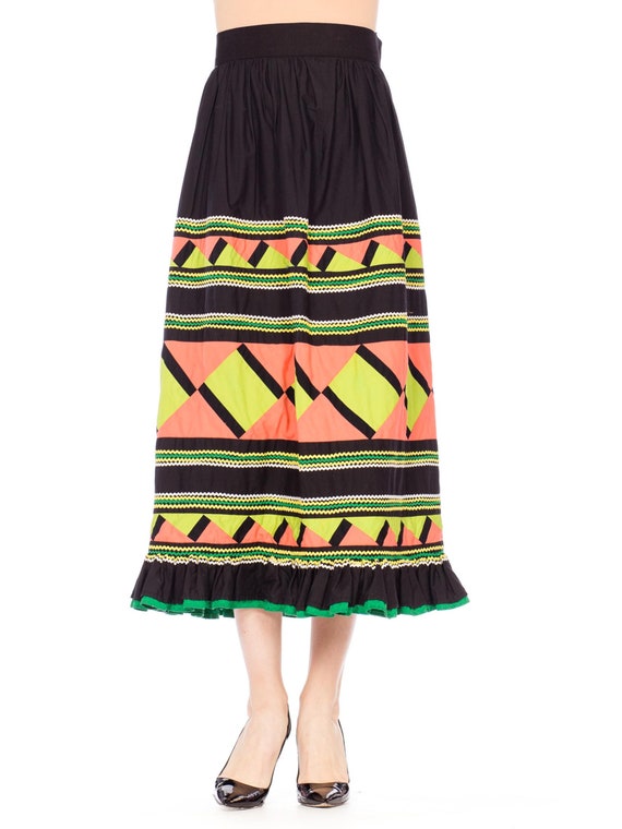 1970S Black Patchwork Cotton Seminole  Skirt With… - image 1