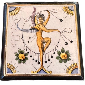 Morphew Abode 1950S White Italian Cermanic Handpainted Angel With Flowers Box Matching Saucers image 6