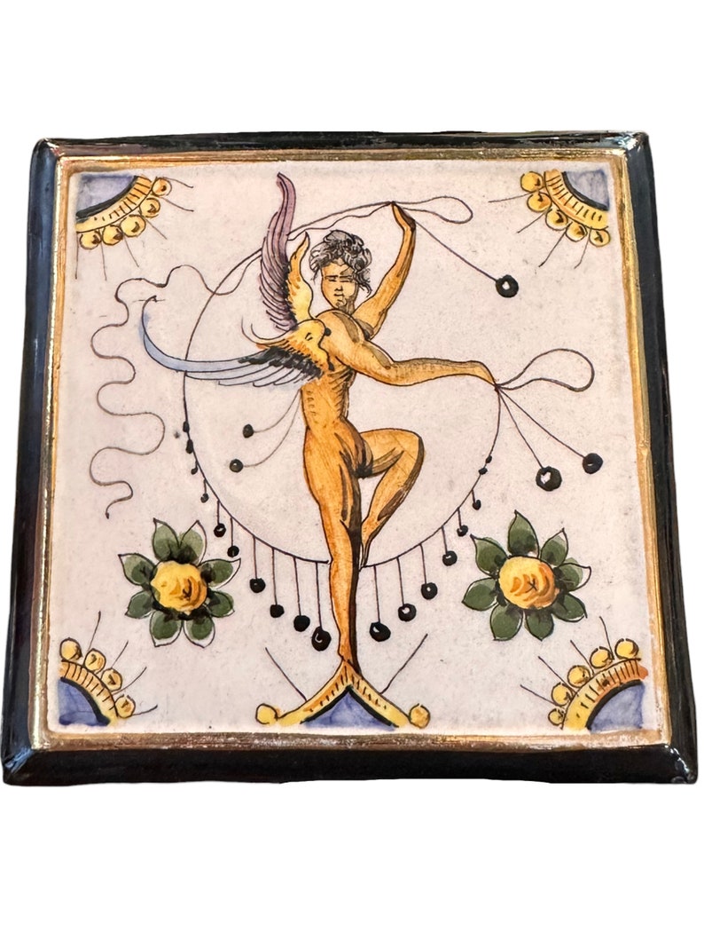 Morphew Abode 1950S White Italian Cermanic Handpainted Angel With Flowers Box Matching Saucers image 6