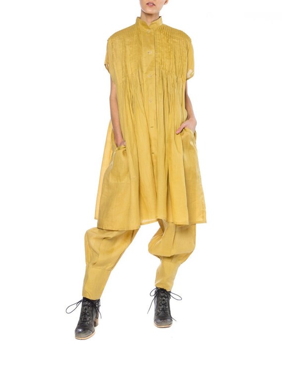 1980S ISSEY MIYAKE Mustard Yellow Linen Tunic & Pa