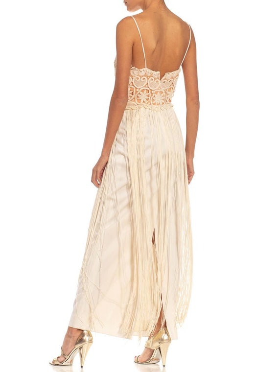 1970S Cream  Tan Lace Fringe Gown - image 10