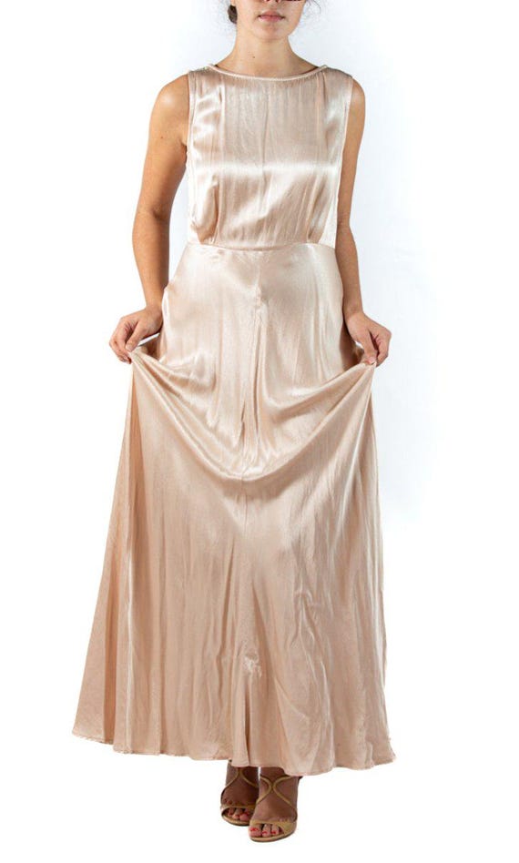 1990s GHOST Champagne Viscose Crepe Back Satin Go… - image 5