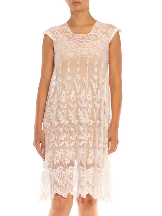 Edwardian White Lace Baby Doll Sleeveless Dress - image 1