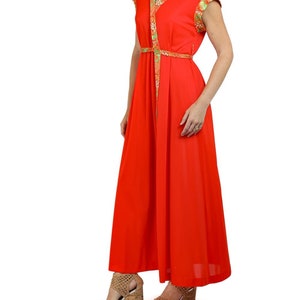 1970S Red, Green Yellow Belted Dress image 7