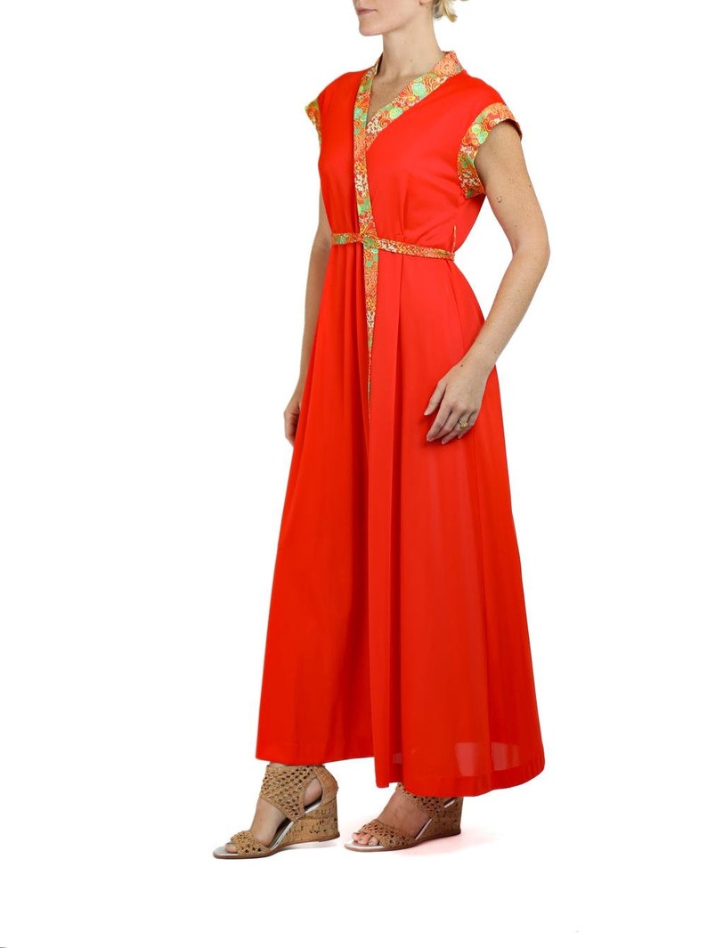 1970S Red, Green Yellow Belted Dress image 7