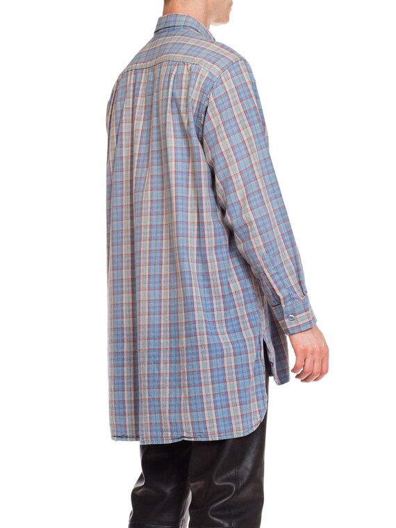 1950S Blue Plaid Cotton Men's Tunic Shirt - image 5