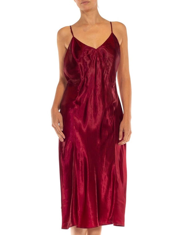 1930S Ruby Red Rayon Satin Bias Cut Slip Dress - image 5