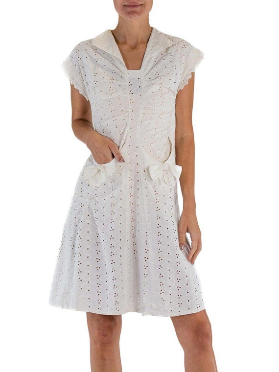 1930S White Cotton Eyelet Lace Cute Little Dress … - image 6