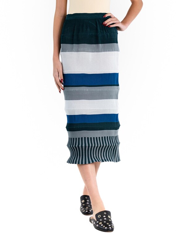 1990S Issey Miyake Mixed Blues Polyester Striped … - image 3