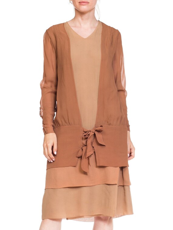 1920S Blush Pink & Nude Silk Chiffon Layered Tie … - image 1