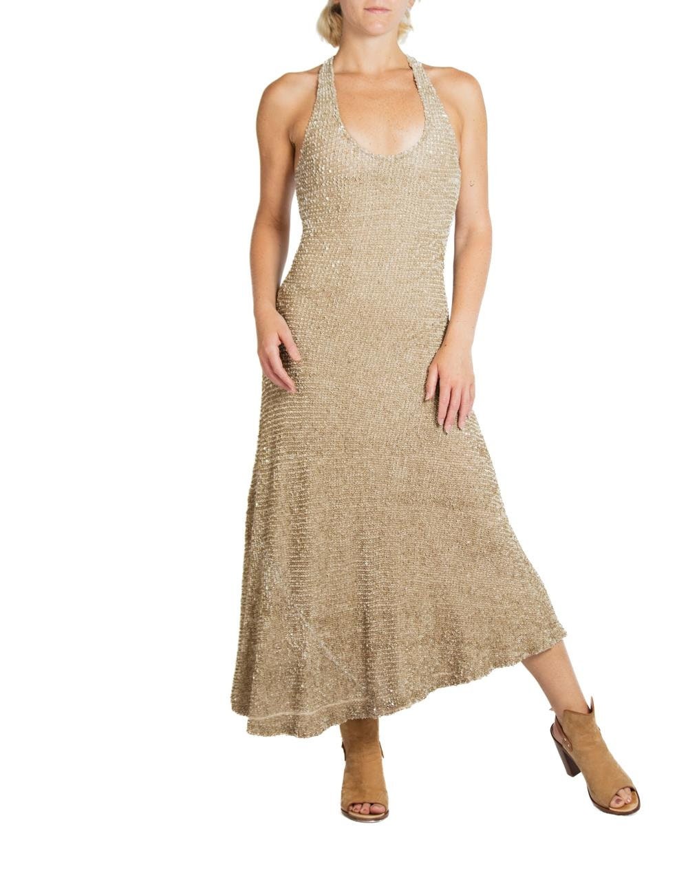 1990S Ralph Lauren Gold Knit With Sequins and Beads Gown - Etsy