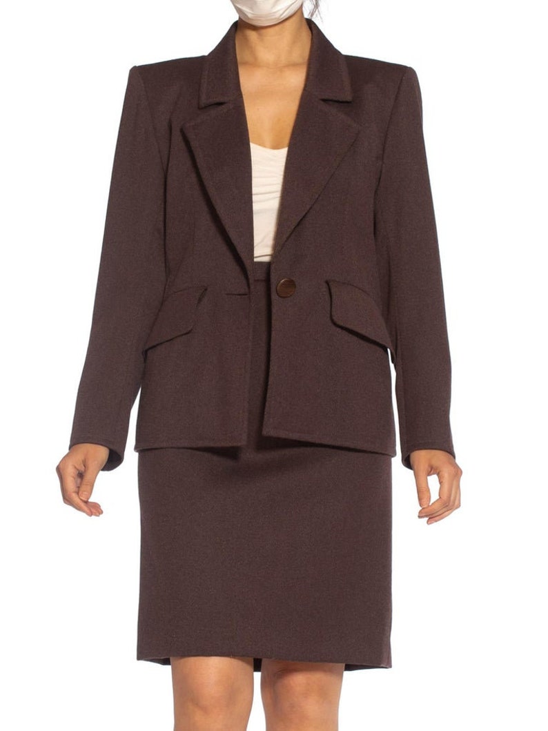 1980S Yves Saint Laurent Brown Haute Couture Wool Skirt Suit image 9