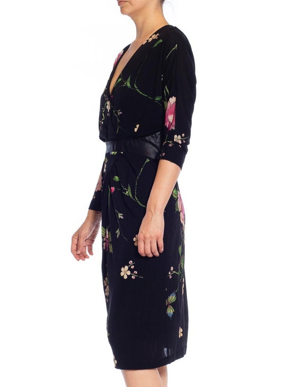 2000S ROBERTO CAVALLI Black Floral Rayon Jersey &… - image 3