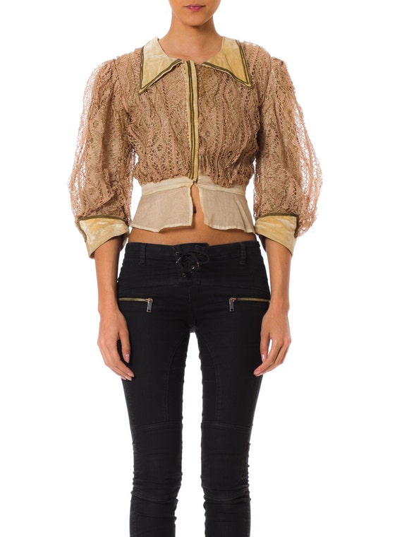Edwardian Champagne Silk & Cotton Velvet And Handm