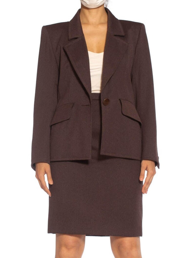 1980S Yves Saint Laurent Brown Haute Couture Wool Skirt Suit image 1