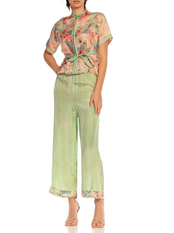 1930S Mint Green Rayon Deadstock Beach Pajamas