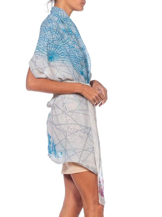 MORPHEW COLLECTION Blue & White Silk Chiffon Prin… - image 3