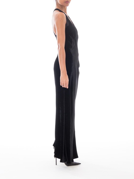 1990S DONNA KARAN Black Bias Cut Rayon & Silk Vel… - image 3