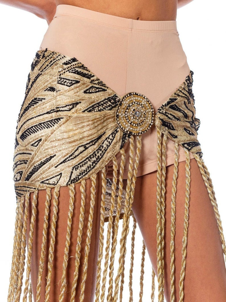 1930S Black, Silver Gold Metallic Silk Lamé Beaded Fringed Cape Or Belt From Paris image 10