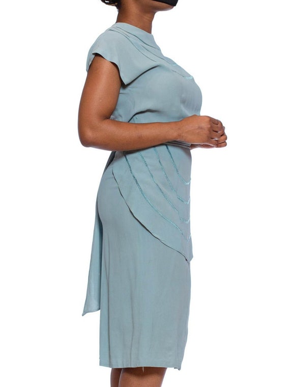 1940S Mint Blue Rayon Crepe Dress With Sash Belt … - image 9
