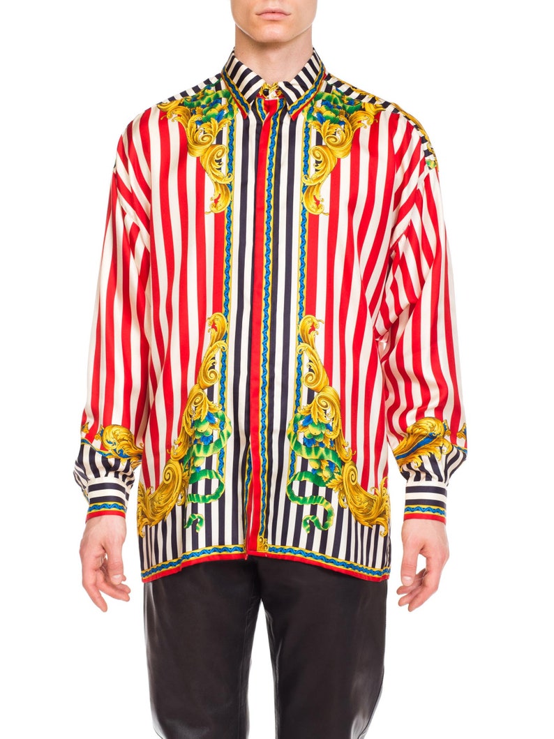 1990s Mens Gianni Versace Baroque Stripe Silk Shirt Size Etsy