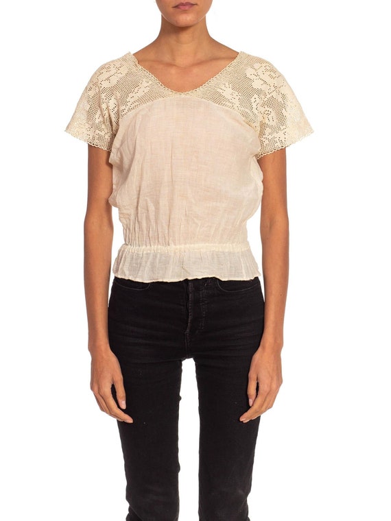 Victorian Off White Cotton Lace Top With Elastic W