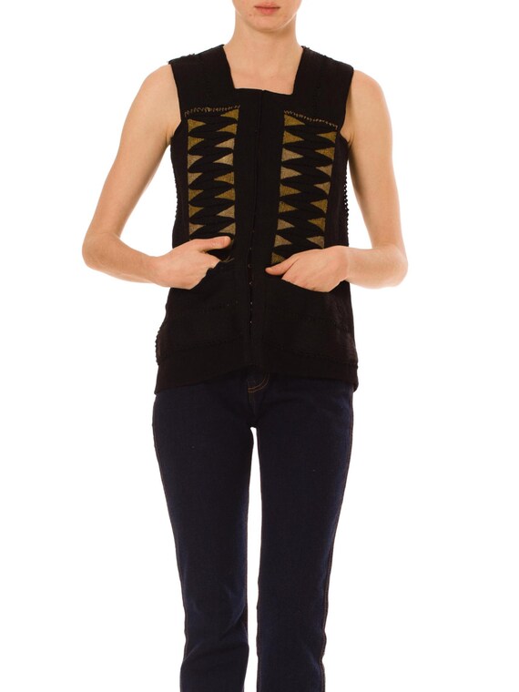 1930S Black African Wool Vest With Metallic & Rayo