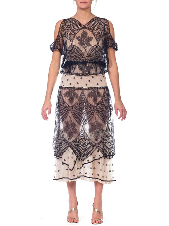 Edwardian Black & White Silk Cotton Embroidered Tu