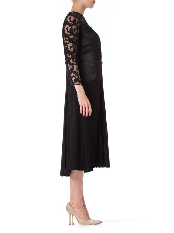 1920S Black Silk Crepe & Appliquéd Net Dress With… - image 3