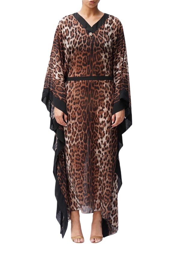 2000S Roberto Cavalli Leopard Print Black Chiffon… - image 1