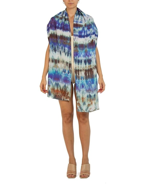 Morphew Collection White, Blue Purple Silk Ice Dyed Scarf