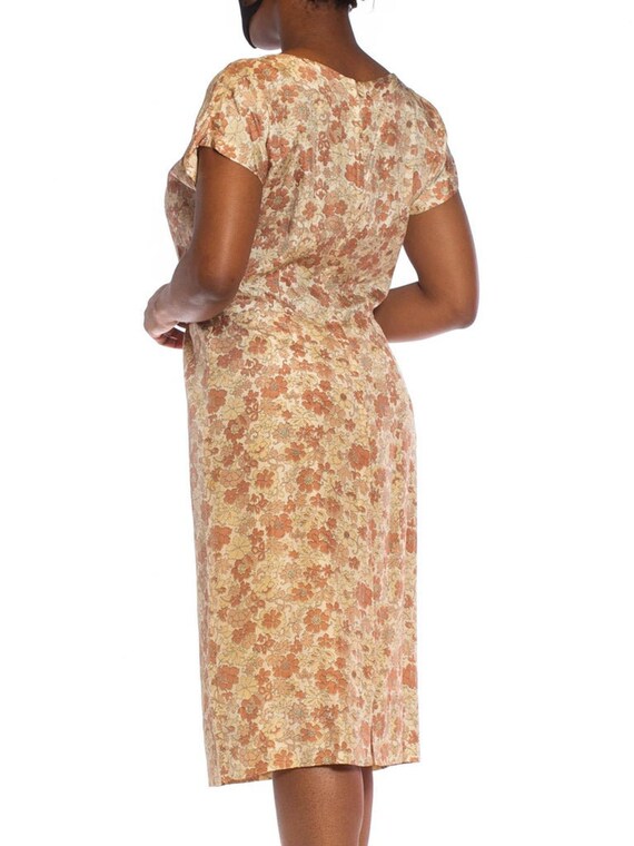 1950S Beige  Brown Silk Indian Floral Print Dress… - image 10