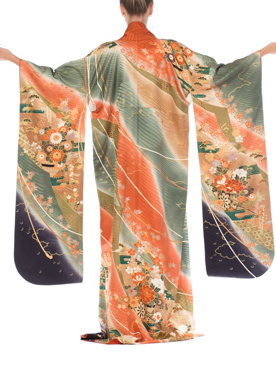 Japanese-silk Kimono With Ombré & Gold Details Size: M - Etsy