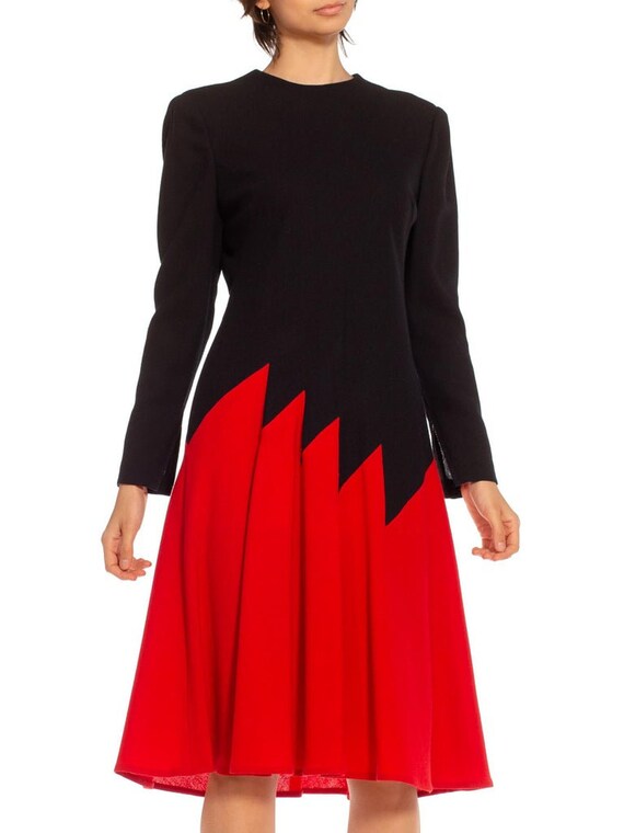 1980S Galanos Red & Black Long Sleeved Dress - image 6