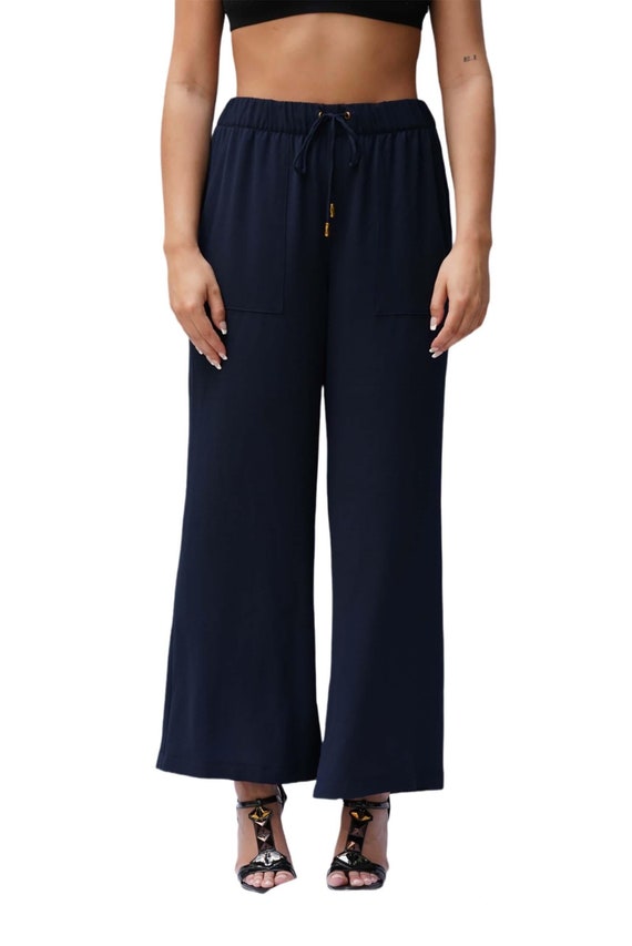 1990S Donna Karan Navy Blue Drawstring Pants