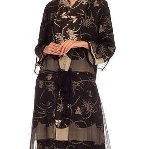 1920S Black Cream Silk Chiffon Made From Quing Dynasty Japanese Butterfly Kimono Dress image 4